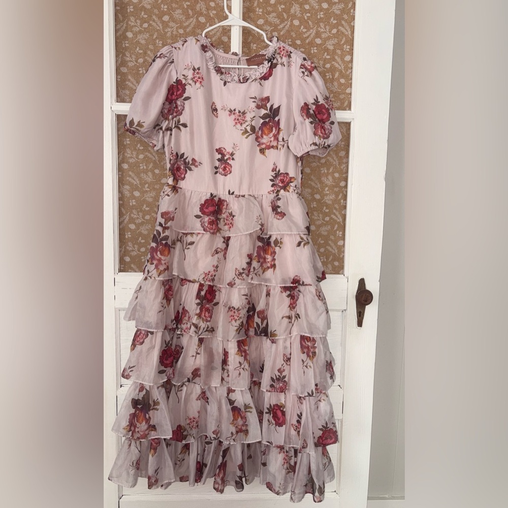 JessaKae Blush Floral Ruffle Maxi Dress